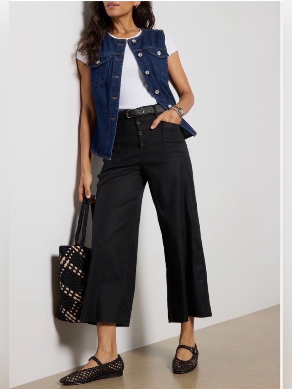Evereve Joelle Stretch Linen Cropped Wide Leg